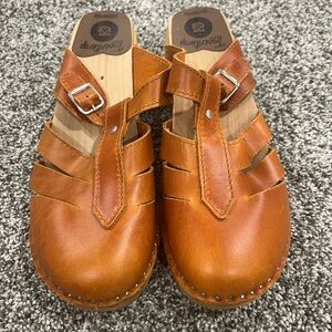 Leather Troentorp Mary Jane cognac clogs